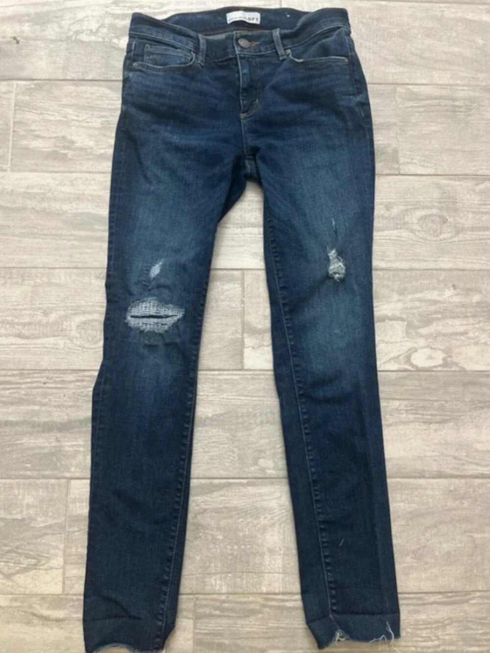 Loft Dark Blue Distressed Skinny Jeans